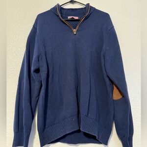 Vineyard Vines Men's Blue Zip-Up Sweater with Brown Details
